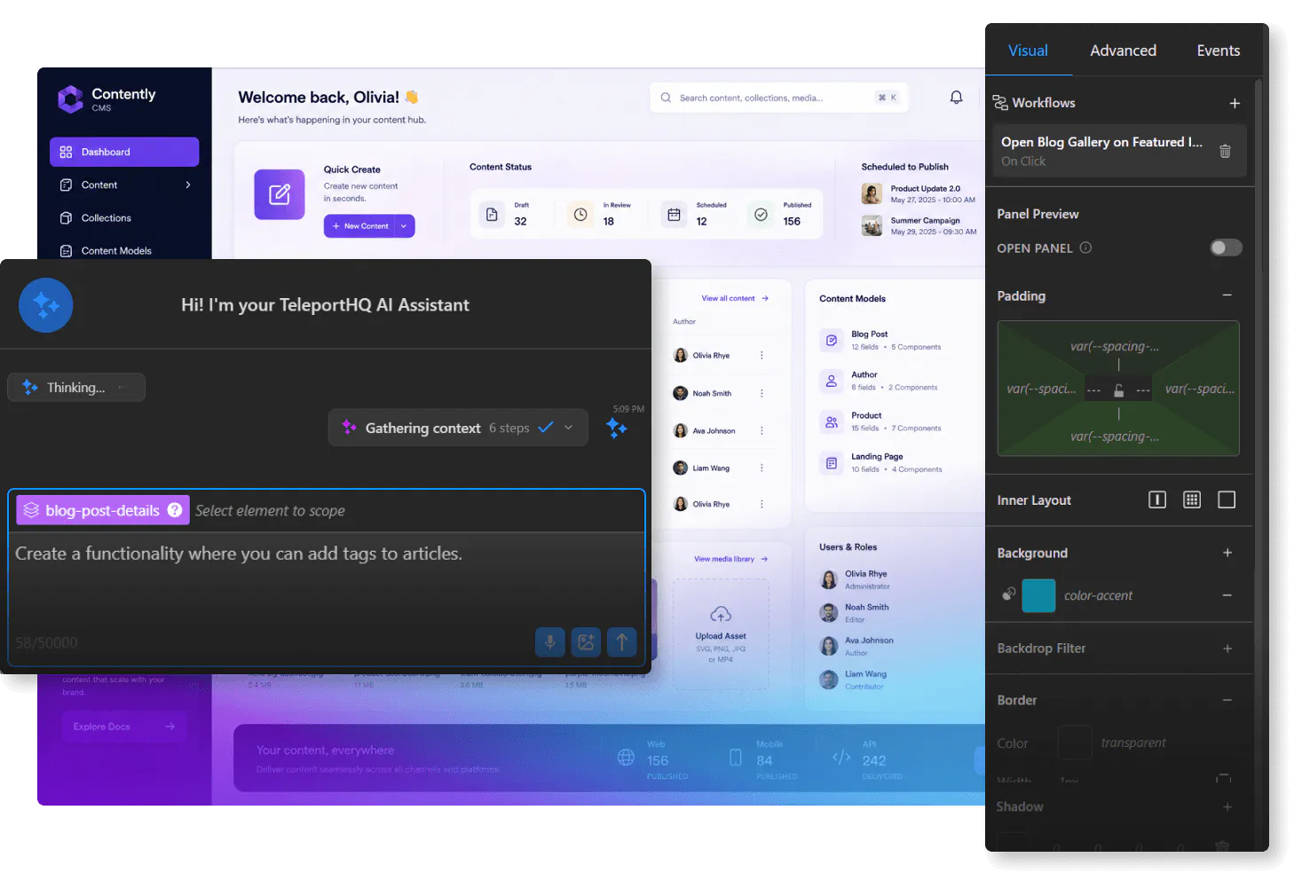 Content management system solution visual editor and AI assistant image screenshot